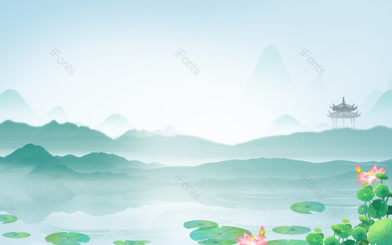 蓝色山水意境中国风立夏节气展板背景,插画/手绘图,插画/手绘图库,插画/手绘图下载,插画/手绘
